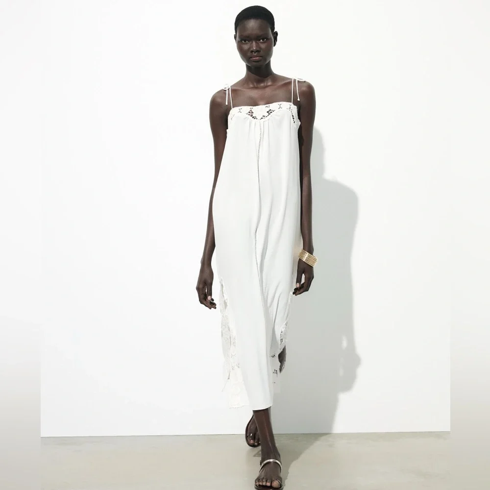 Zara White Maxi Dress with Lace Details - Picture 9 of 13